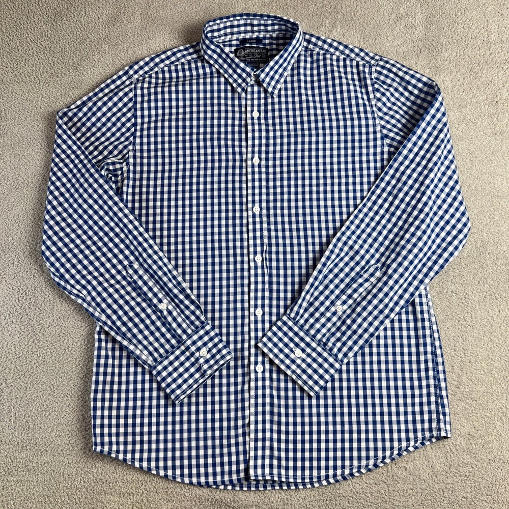 American Rag Shirt Mens Large Blue White Gingham Check Long Sleeve Button Down